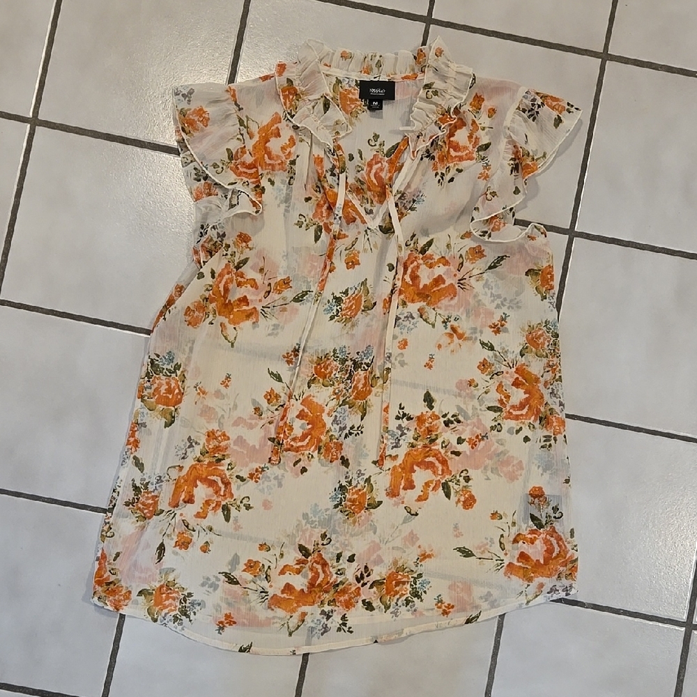 Mossimo Supply Co Cream Ruffled Tie Front Blouse